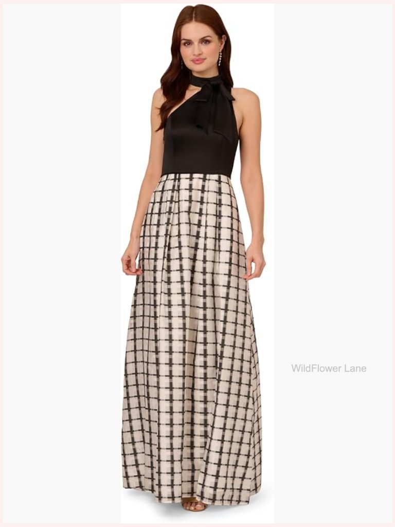 Formal Plaid Gown With Asymmetrical Halter Neckline